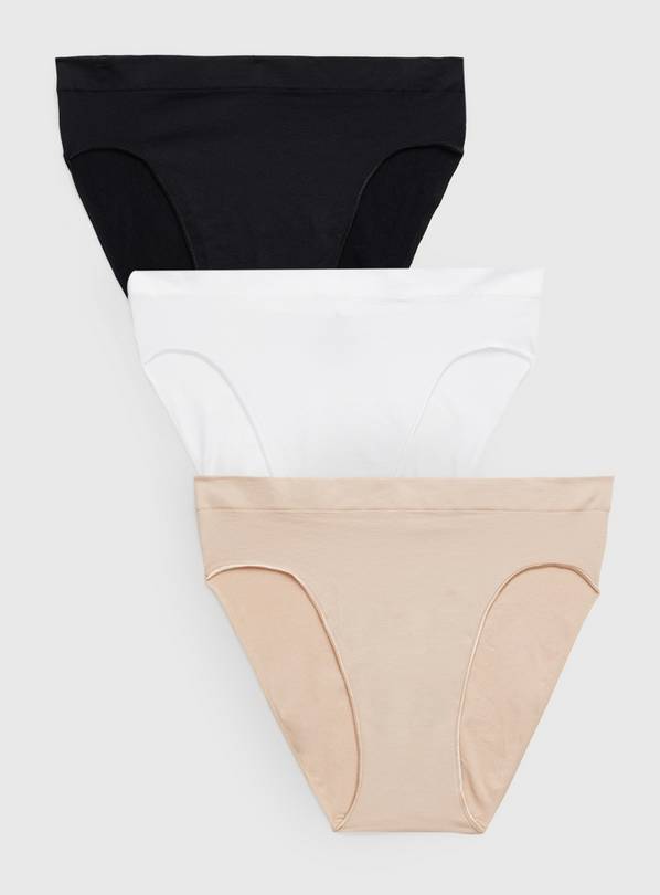 Plain Seamless High Leg Knickers 3 Pack L/XL